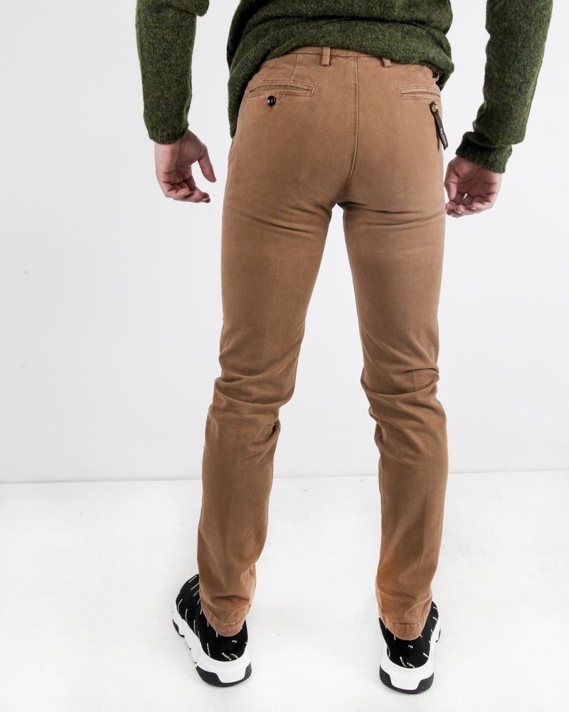 Pantalon slim en coton camel touché nubuck Re-Hash 