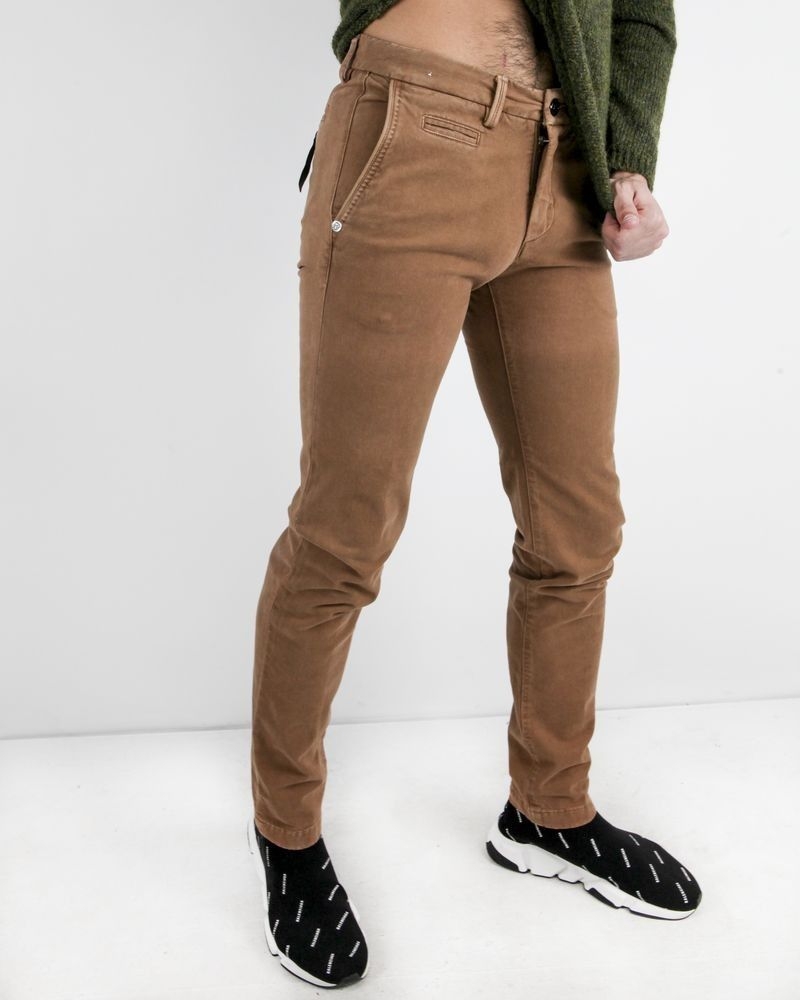 Pantalon slim en coton camel touché nubuck Re-Hash 