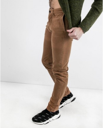 Pantalon slim en coton camel touché nubuck Re-Hash 