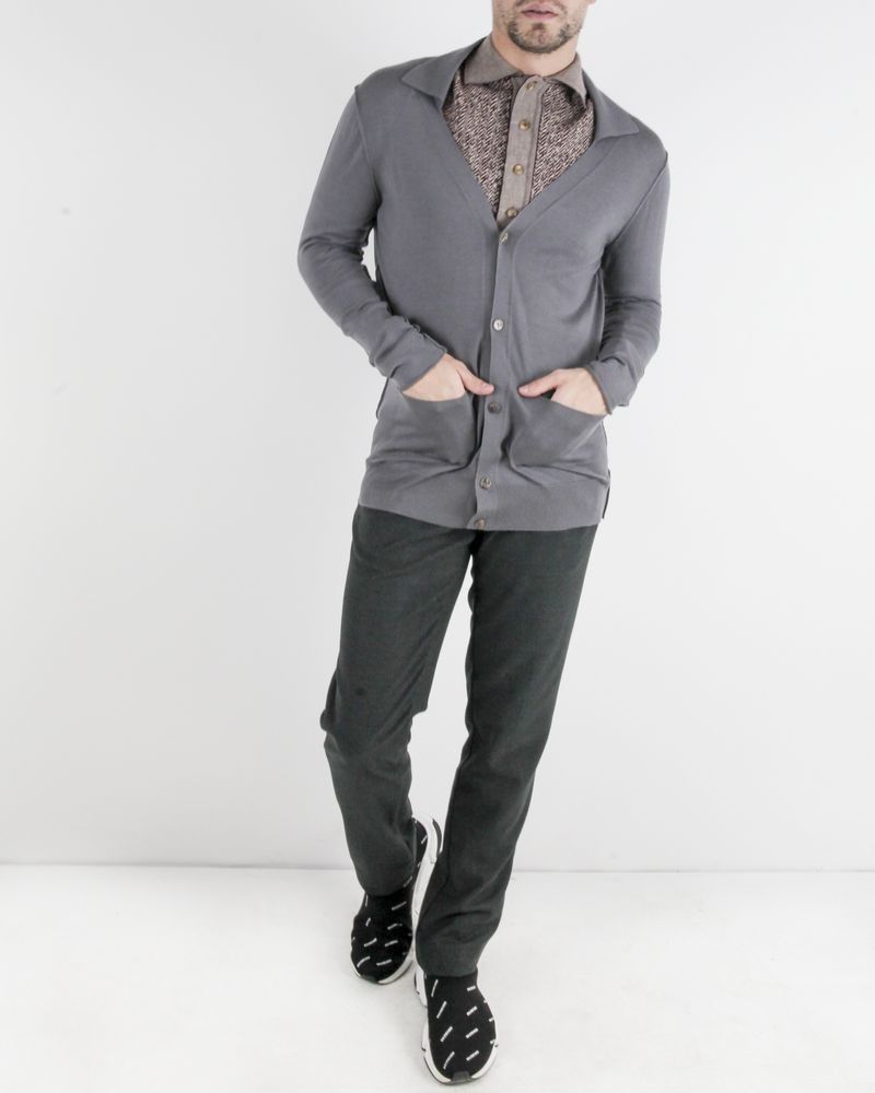 Cardigan en laine mérinos gris Manostorti 