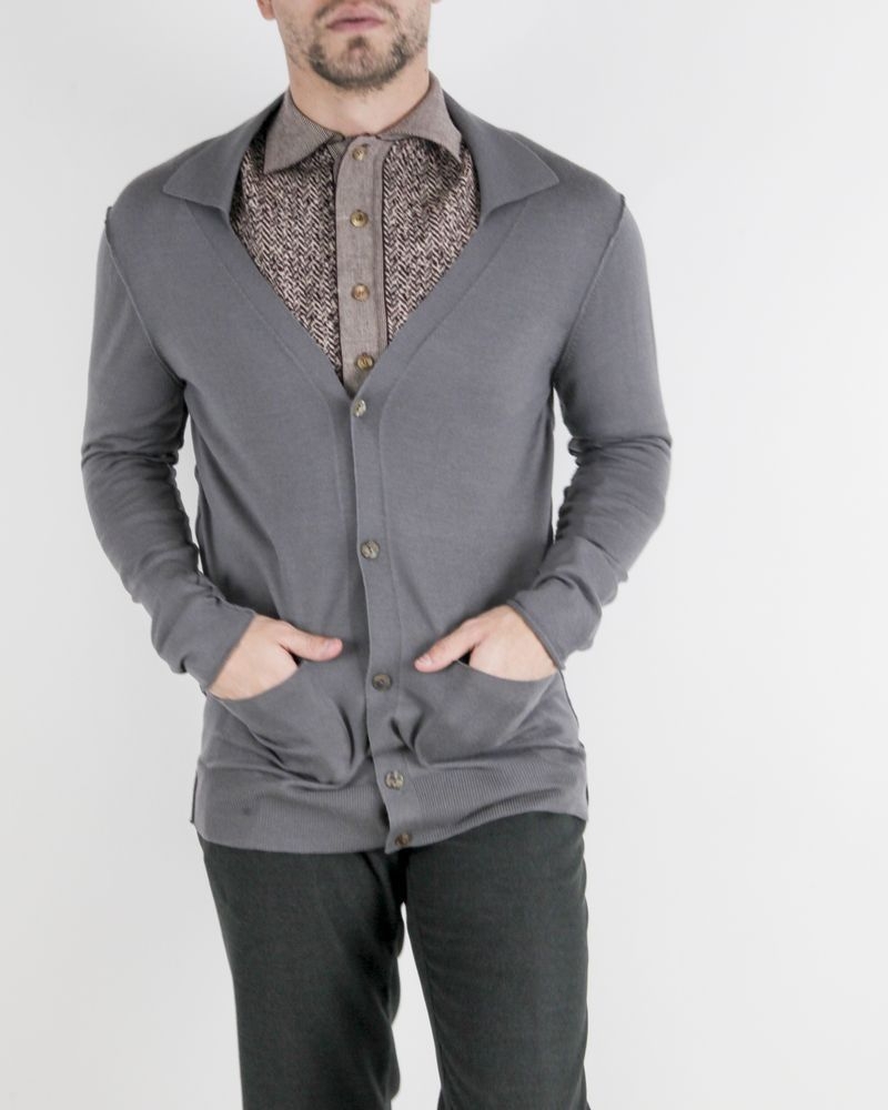 Cardigan en laine mérinos gris Manostorti 