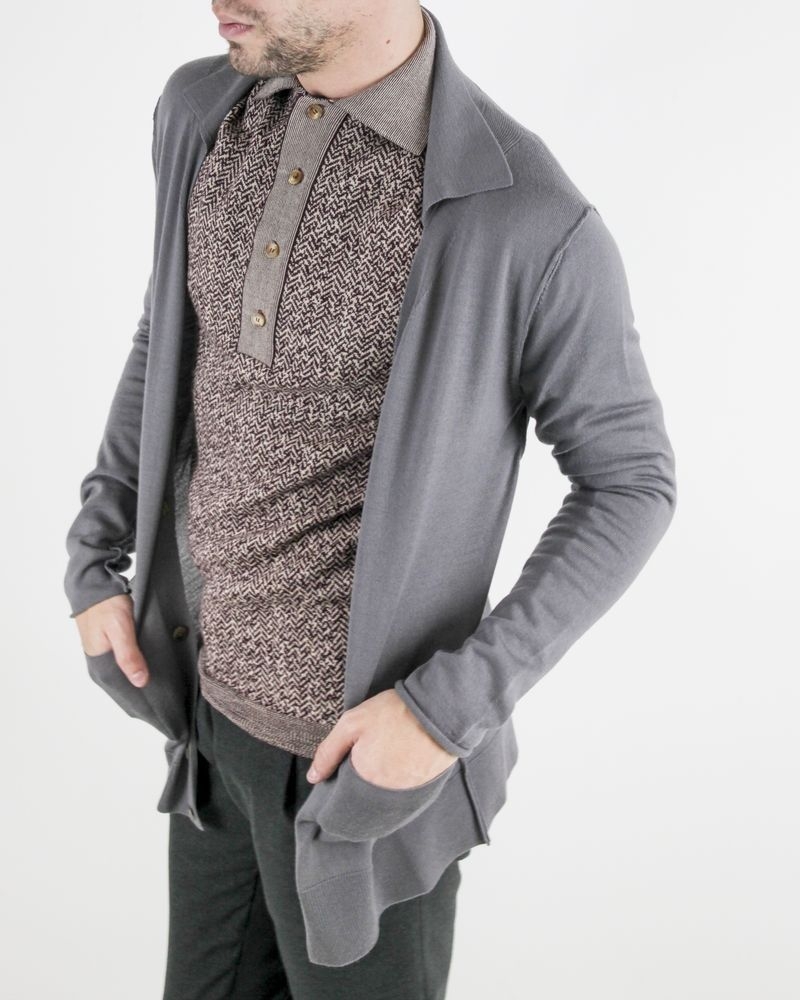 Cardigan en laine mérinos gris Manostorti 