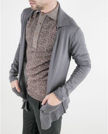 Cardigan en laine mérinos gris Manostorti 