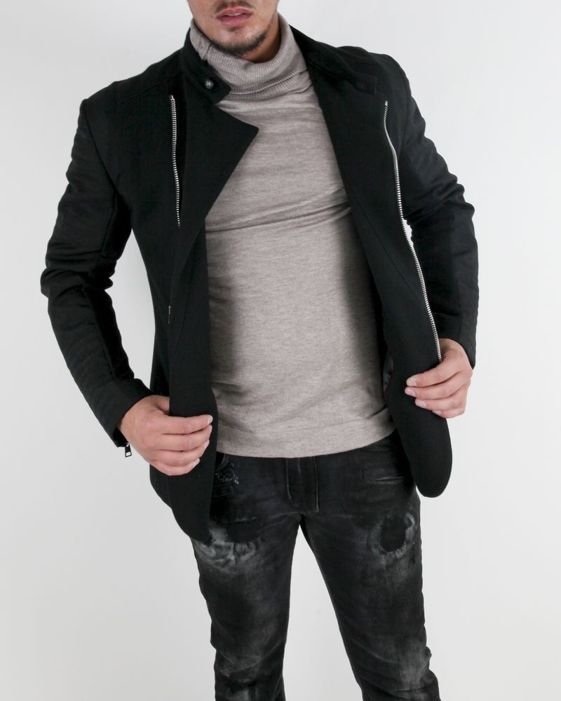 Veste style perfecto bi-matière noir Ambitus 