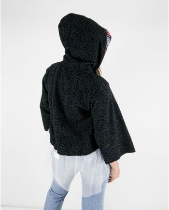 Sweat à motifs velours noirs et capuche perlée Jijil 