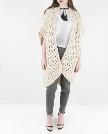 Gilet cape en laine beige à pompons Forte Forte 