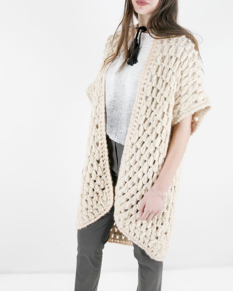 Gilet cape en laine beige à pompons Forte Forte 