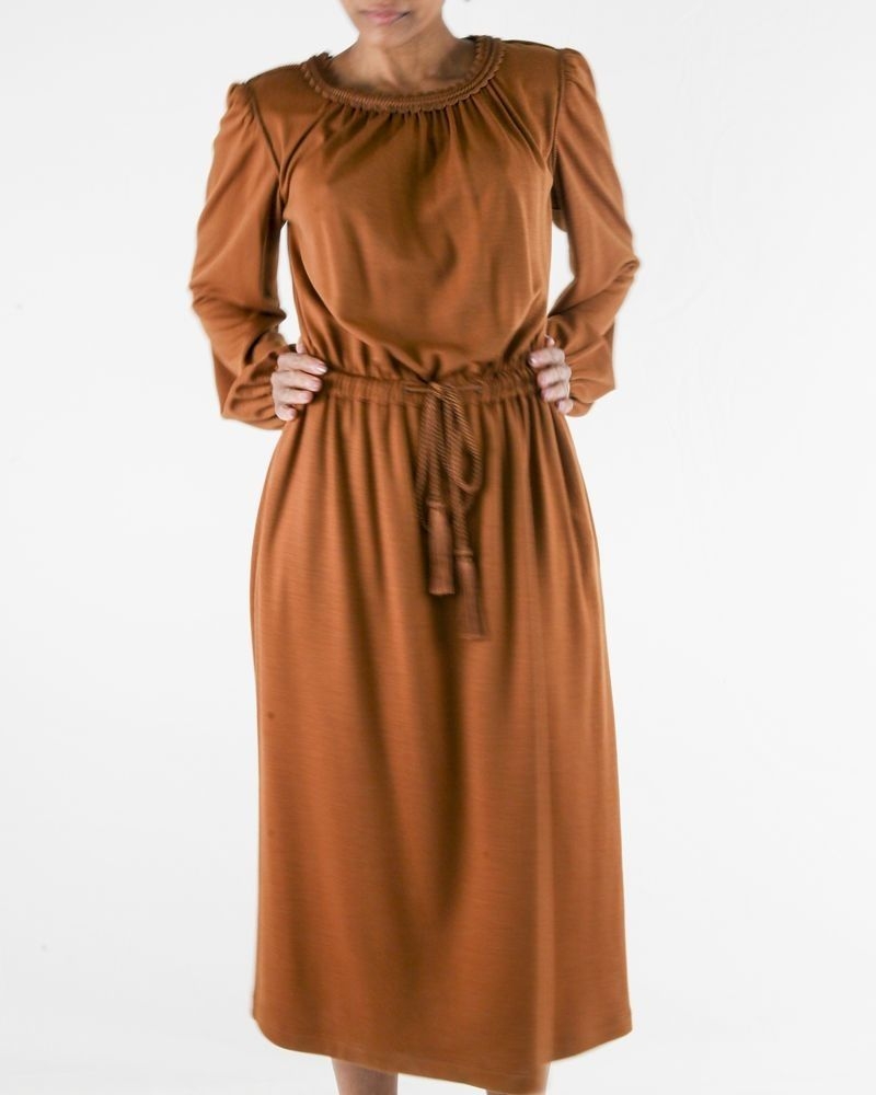 Robe smocké en laine vierge camel Alberta Ferretti 