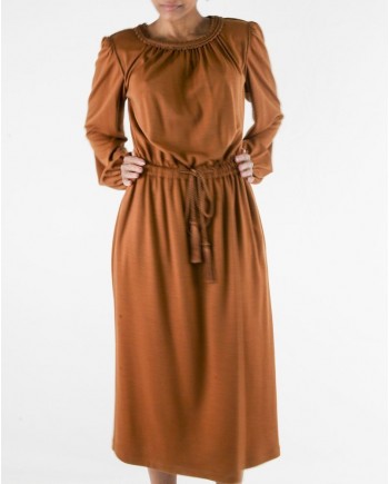 Robe smocké en laine vierge camel Alberta Ferretti 