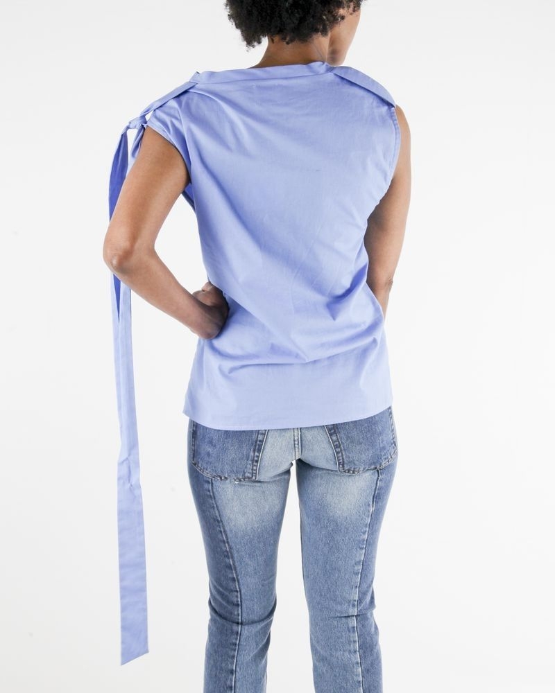 Blouse sans manches en popeline bleu DOUUOD 