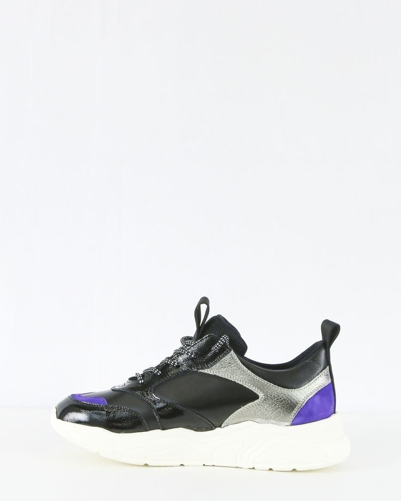 Basket tricolore en cuir noir Stokton 