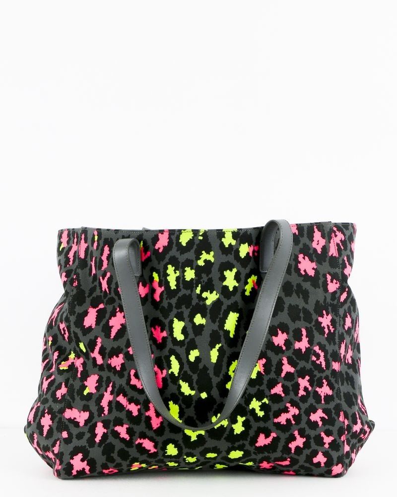 Sac cabas gris à motifs fluo Christopher Kane 