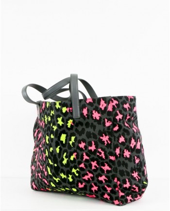 Sac cabas gris à motifs fluo Christopher Kane 