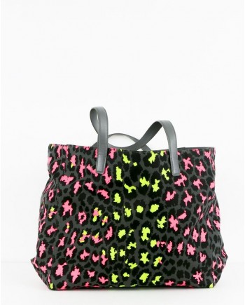 Sac cabas gris à motifs fluo Christopher Kane 