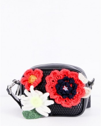 Sac porté épaule noir à fleurs brodés Christopher Kane 