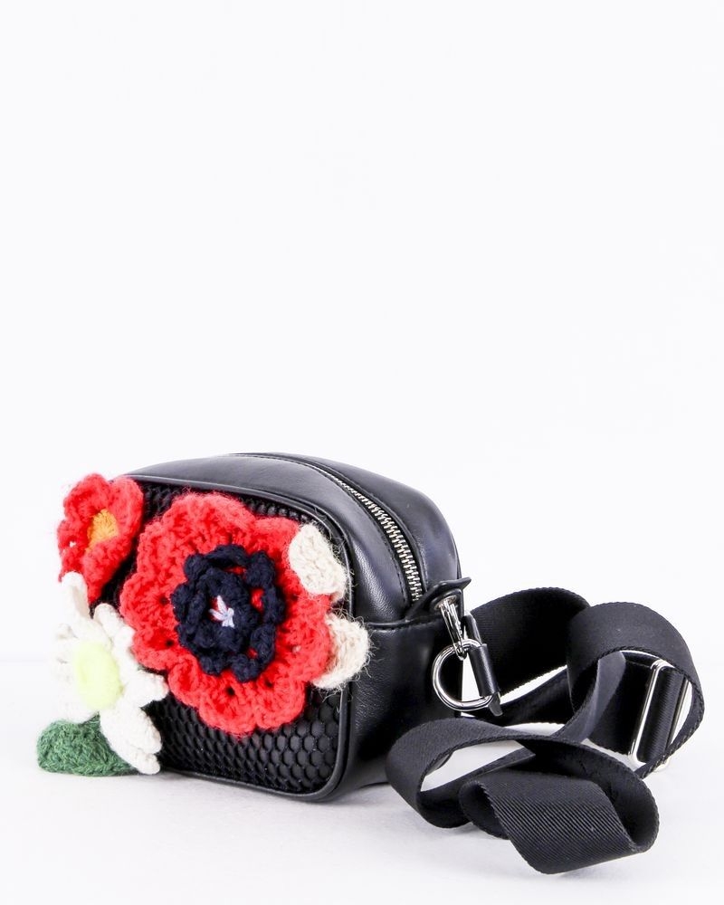 Sac porté épaule noir à fleurs brodés Christopher Kane 