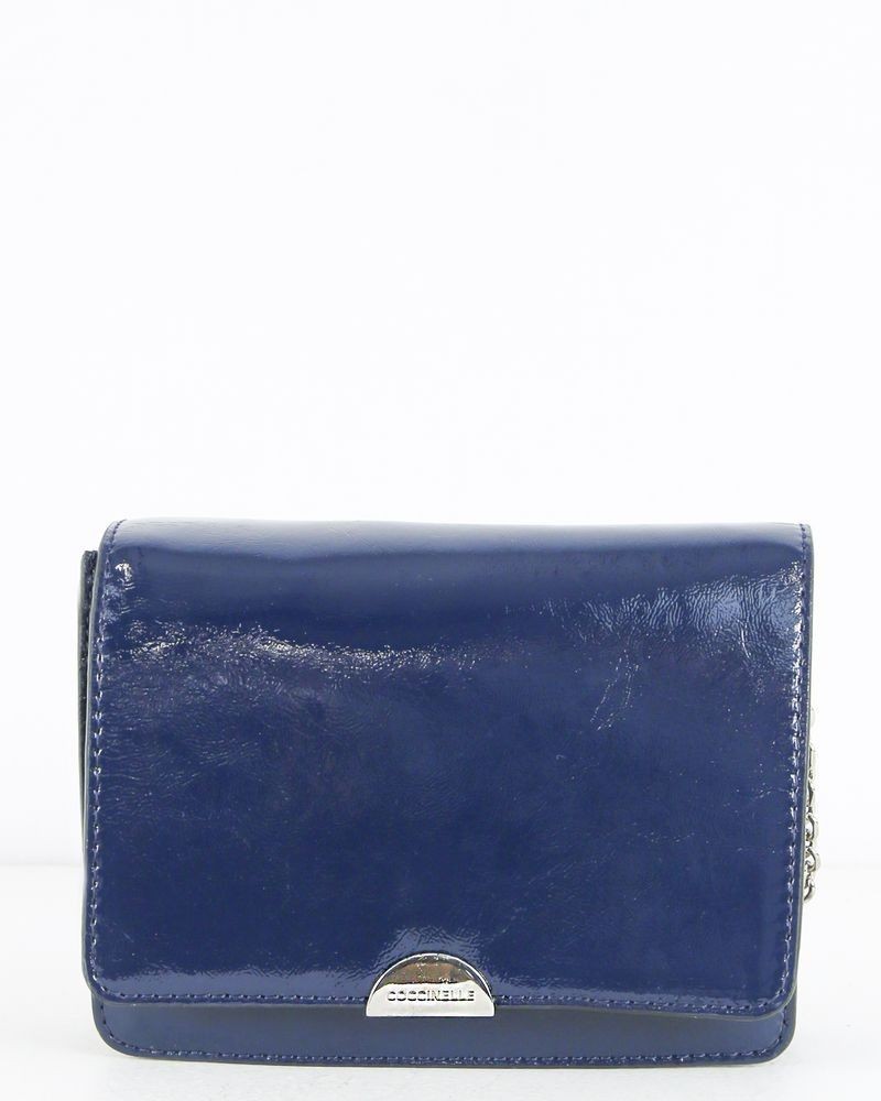 Pochette à bandoulière en cuir vernis bleu Coccinelle 