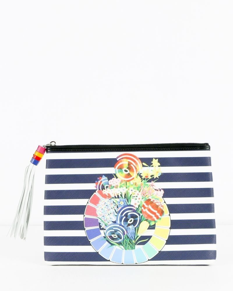 Pochette bleue rayée à motif coloré Mary Katrantzou 