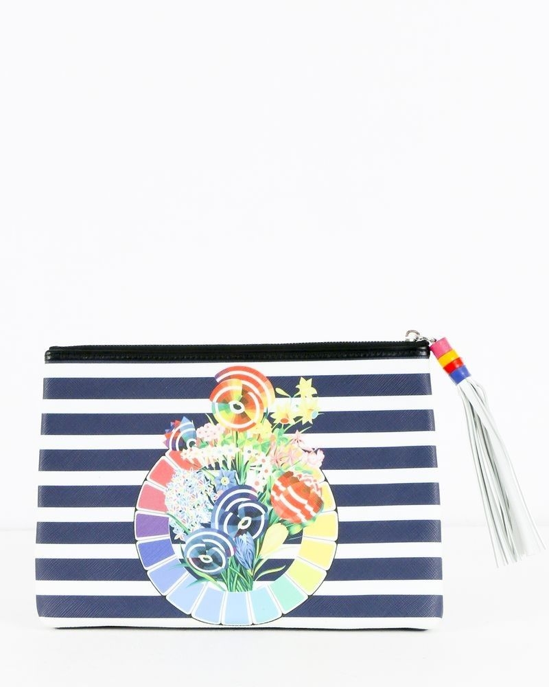 Pochette bleue rayée à motif coloré Mary Katrantzou 