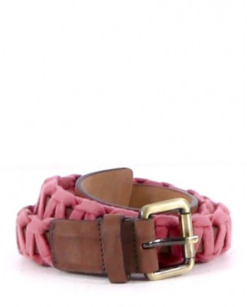 Ceinture en cuir marron et ruban rouge Malo 