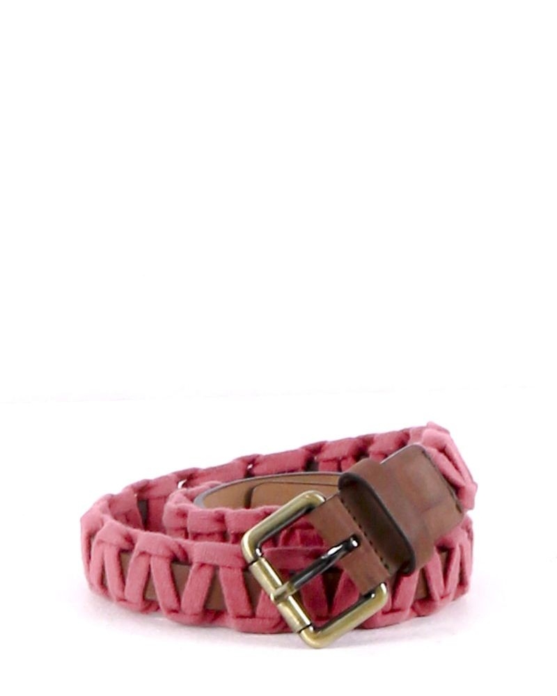 Ceinture en cuir marron et ruban rouge Malo 