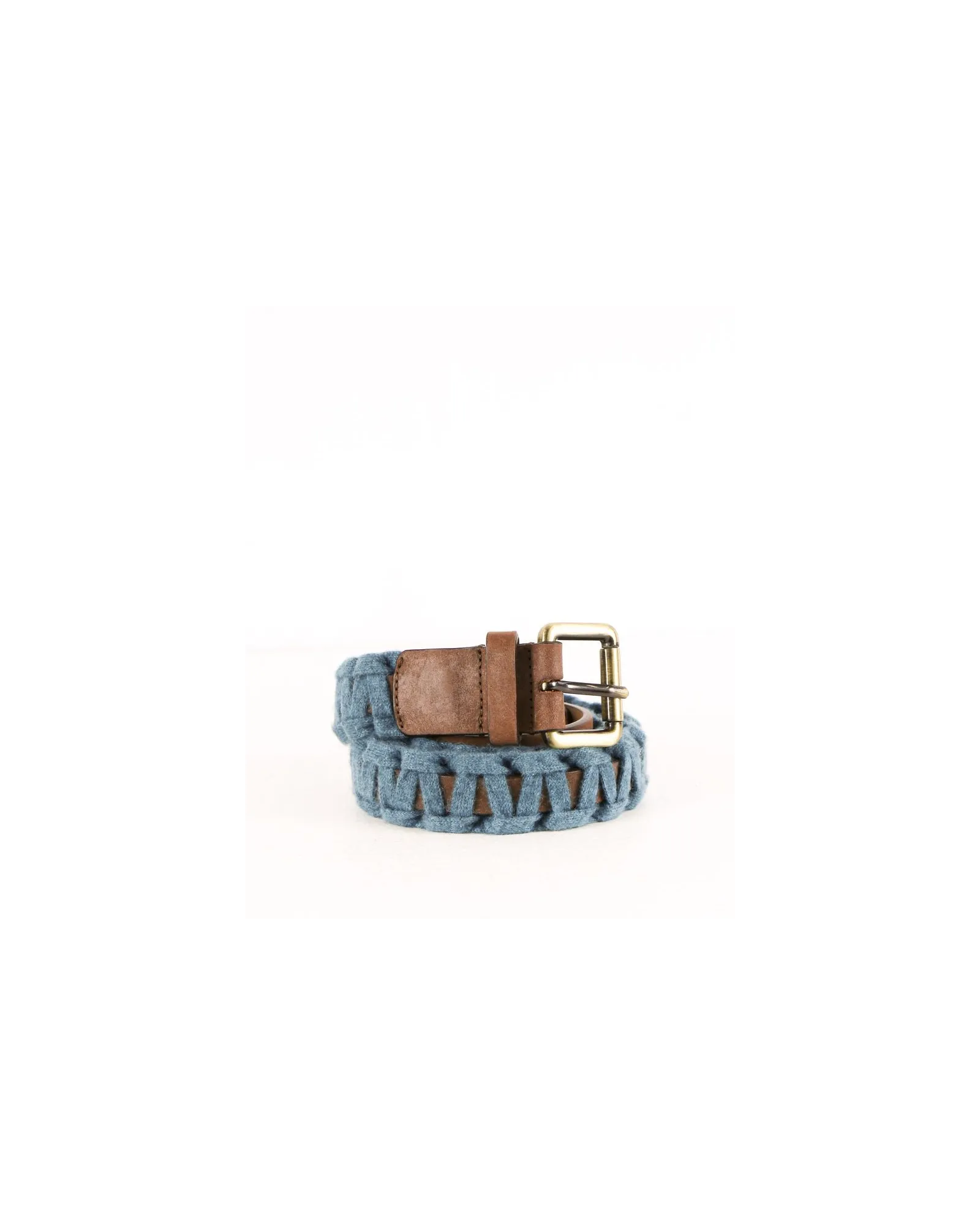 Ceinture en cuir marron et ruban bleu Malo 