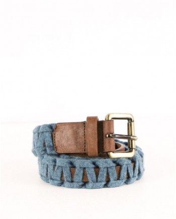 Ceinture en cuir marron et ruban bleu Malo 