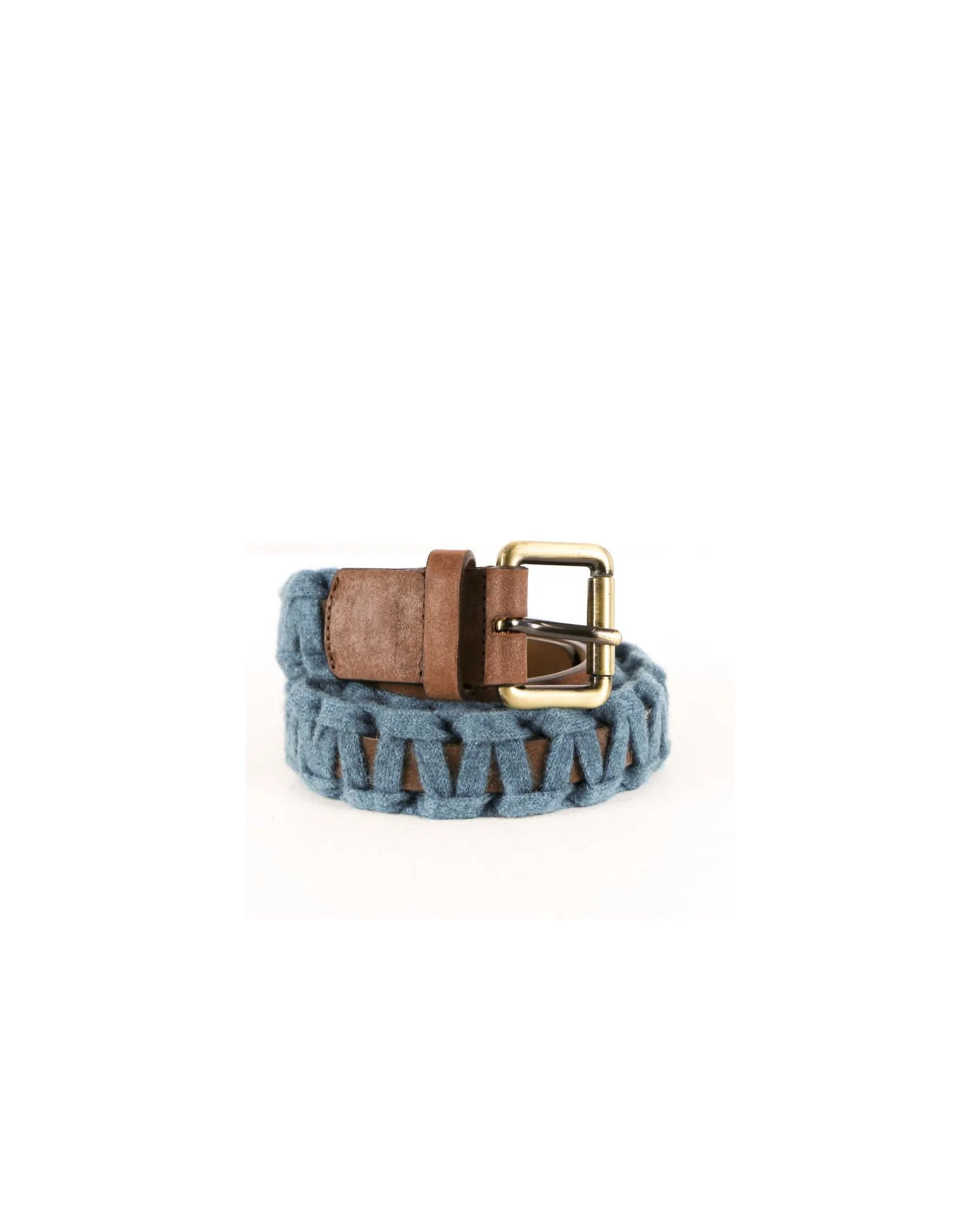 Ceinture en cuir marron et ruban bleu Malo 