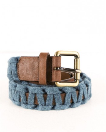 Ceinture en cuir marron et ruban bleu Malo 