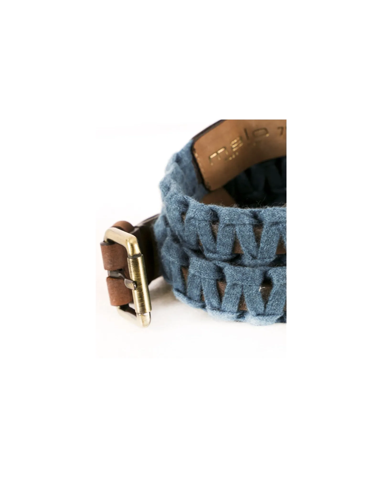 Ceinture en cuir marron et ruban bleu Malo 