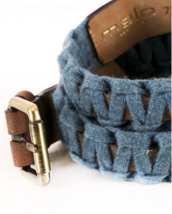 Ceinture en cuir marron et ruban bleu Malo 