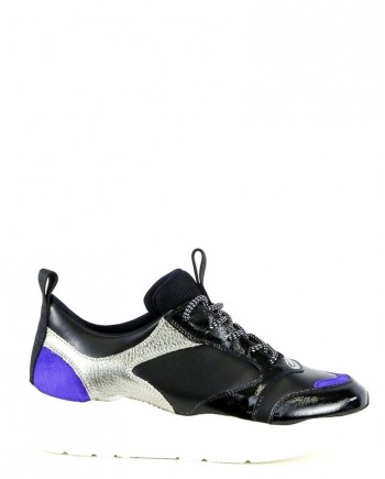 Basket tricolore en cuir noir Stokton 