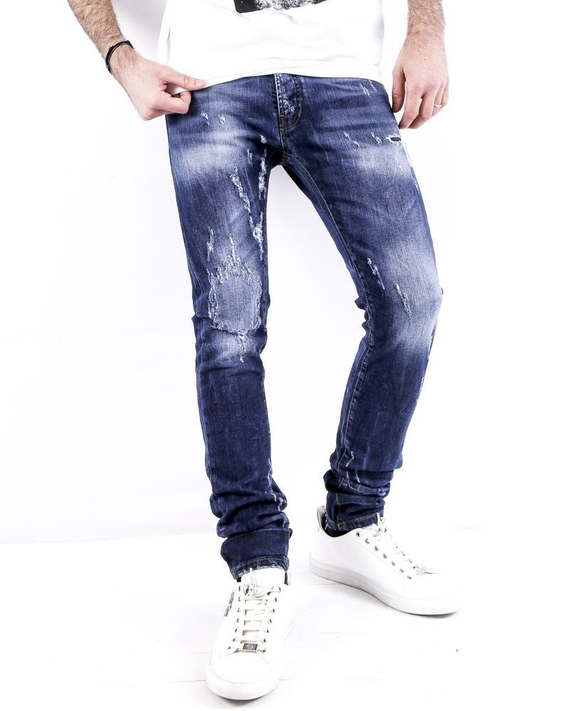 Jean skinny délavé en coton bleu effet usé John Richmond 