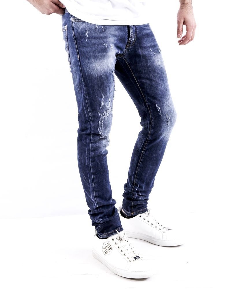 Jean skinny délavé en coton bleu effet usé John Richmond 