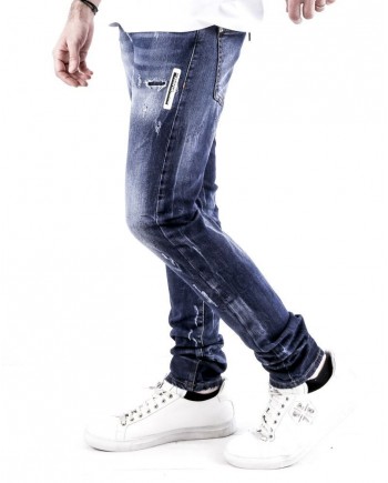 Jean skinny délavé en coton bleu effet usé John Richmond 