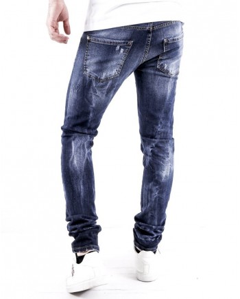 Jean skinny délavé en coton bleu effet usé John Richmond 