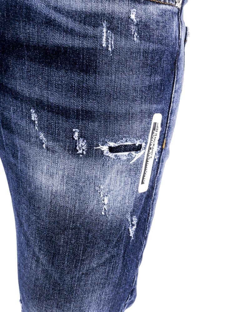 Jean skinny délavé en coton bleu effet usé John Richmond 