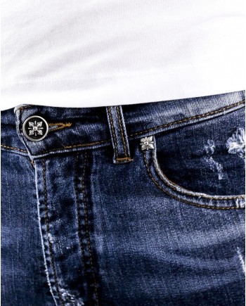 Jean skinny délavé en coton bleu effet usé John Richmond 