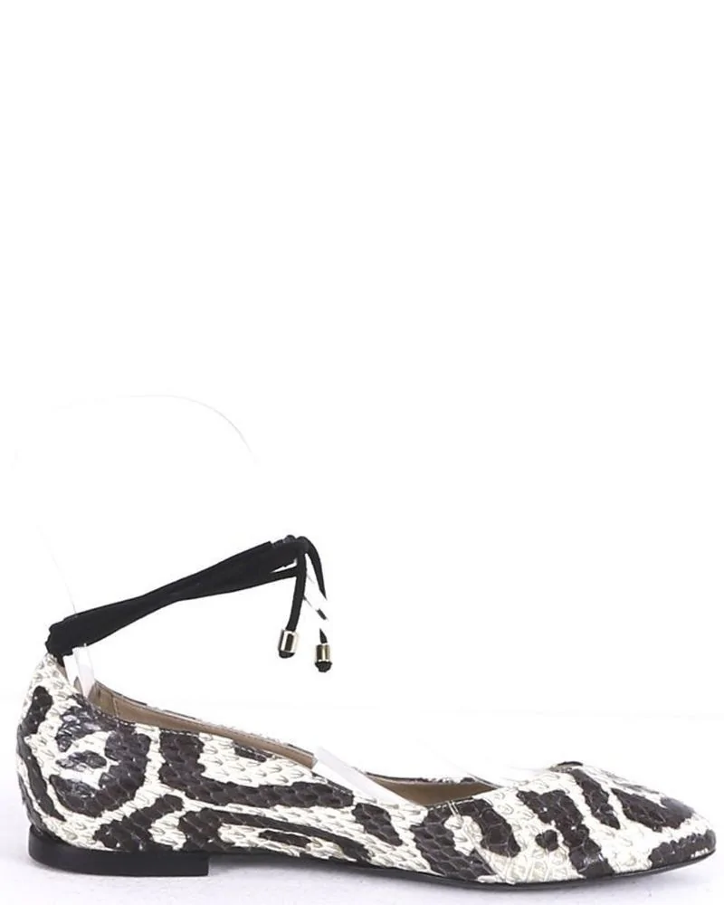 Ballerines en cuir beige pointues motif python Aperlai 