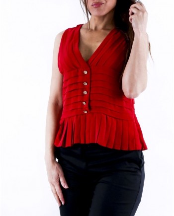 Top en mousseline drapé rouge Edward Achour 