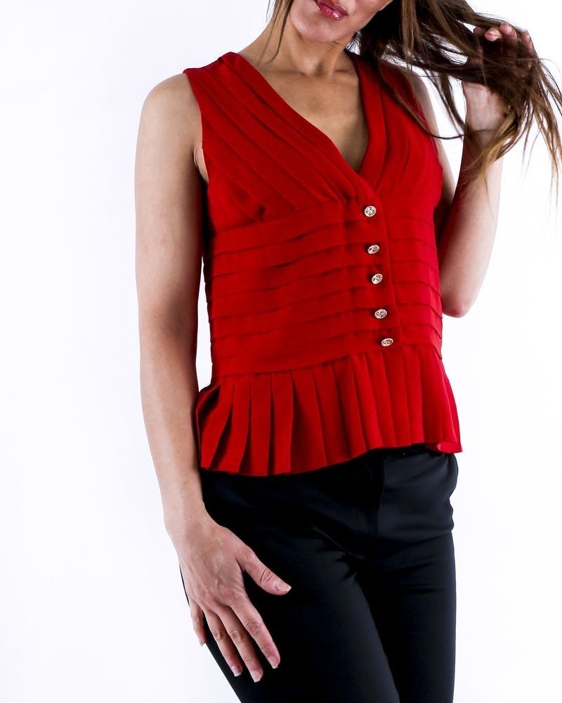 Top en mousseline drapé rouge Edward Achour 