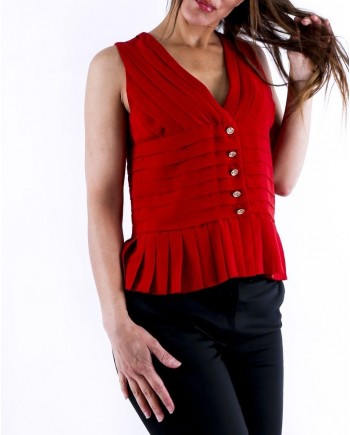 Top en mousseline drapé rouge Edward Achour 