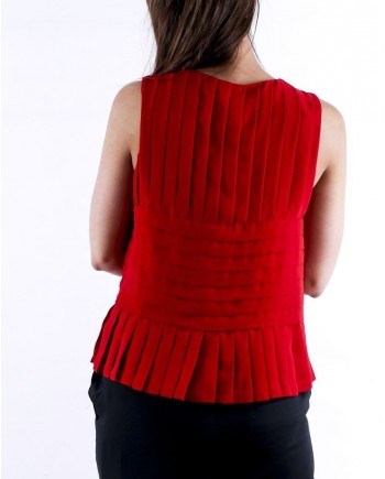 Top en mousseline drapé rouge Edward Achour 