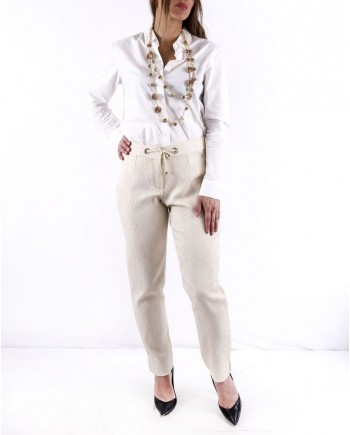 Pantalon cigarette en crêpe texturé beige SVNTY 