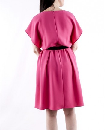 Robe chauve souris en crêpe rose à taille smocké Les Copains 