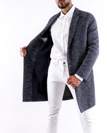 Manteau en coton bleu à motifs blanc Ly Adams 