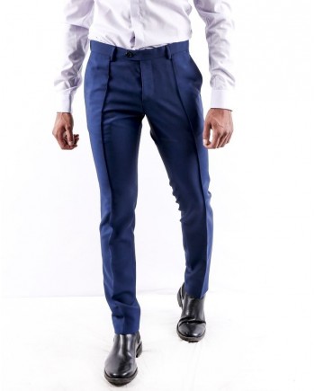 Pantalon slim fit en coton bleu à poches passepoilées Ly Adams 