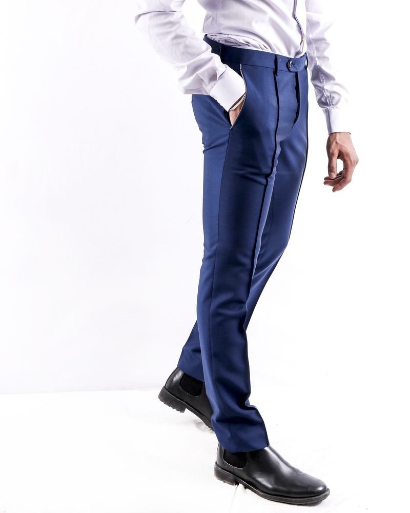 Pantalon slim fit en coton bleu à poches passepoilées Ly Adams 