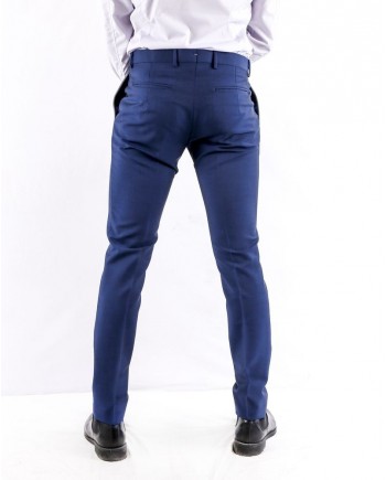 Pantalon slim fit en coton bleu à poches passepoilées Ly Adams 