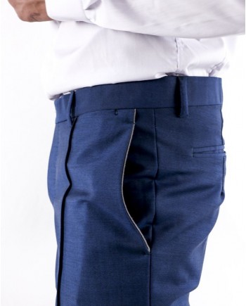 Pantalon slim fit en coton bleu à poches passepoilées Ly Adams 